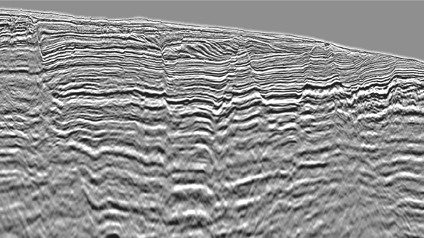 Seismic depth section from the MC3D showing some of the structures on the shelfal area. Note that this section is imaging to beyond 6 km depth.